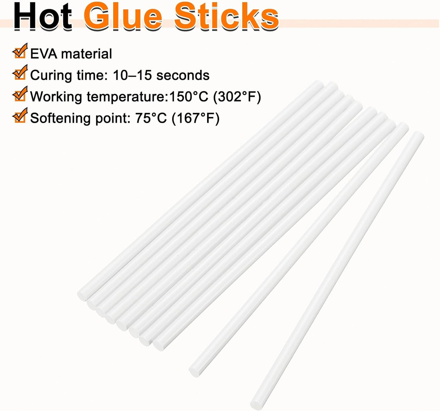 HARFINGTON 10pcs Hot Glue Sticks 0.28" Dia x 11.81" Long EVA Mini Hot Melt Adhesive Glue Stick for Hot Melt Gun Wood Plastic Glass Flowers Fabrics Foam, White