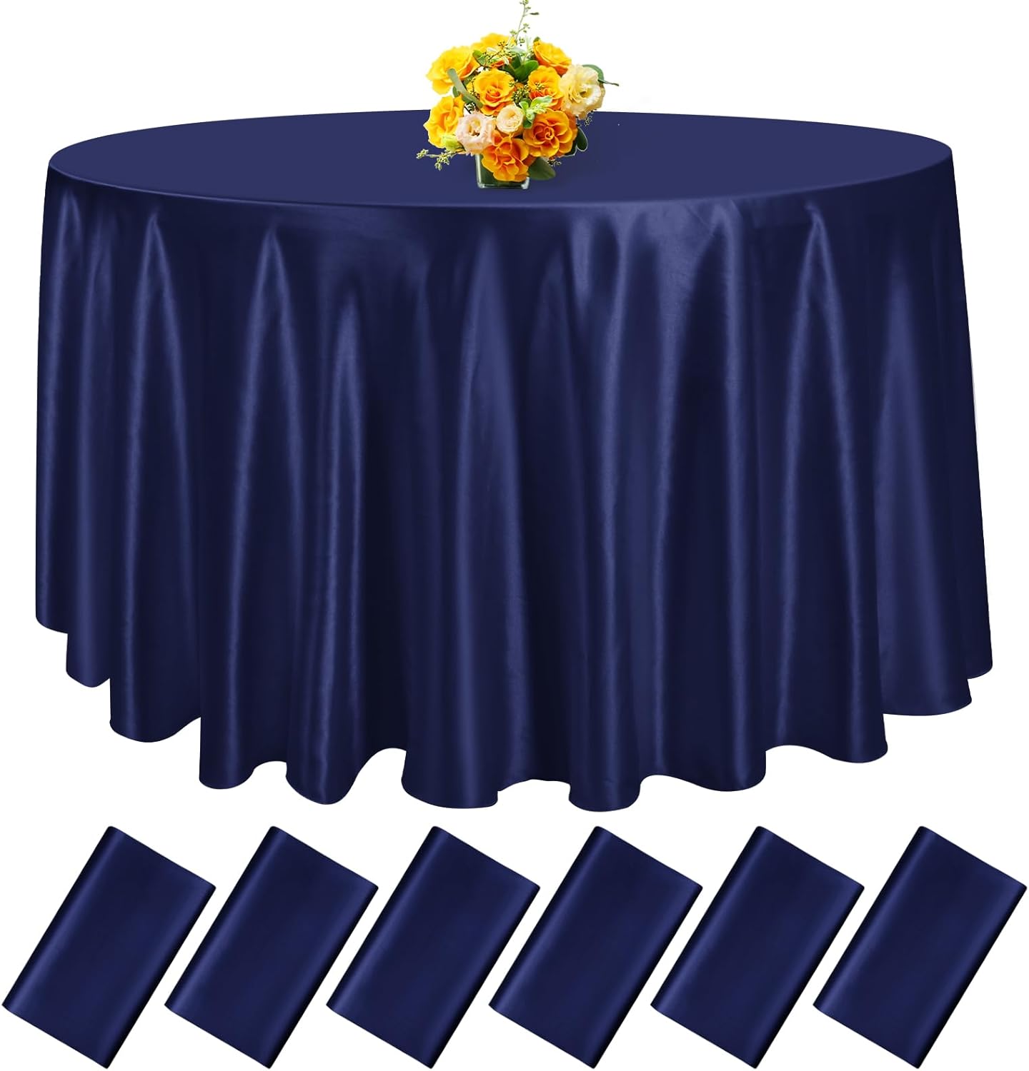 fani 6 Pack 108 Inch Navy Blue Satin Tablecloth - Premium Bright Silky Round Tablecloth Overlay Smooth Fabric Table Cover, Table Decoration for Wedding Party Banquet Events Restaurant Kitchen Dining