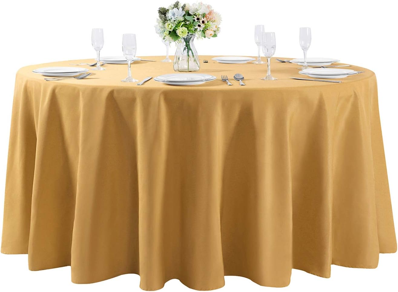 108 inch Round Tablecloth Washable Polyester Table Cloth Decorative Table Cover for Wedding Party Dining Banquet（108 inch,Gold）