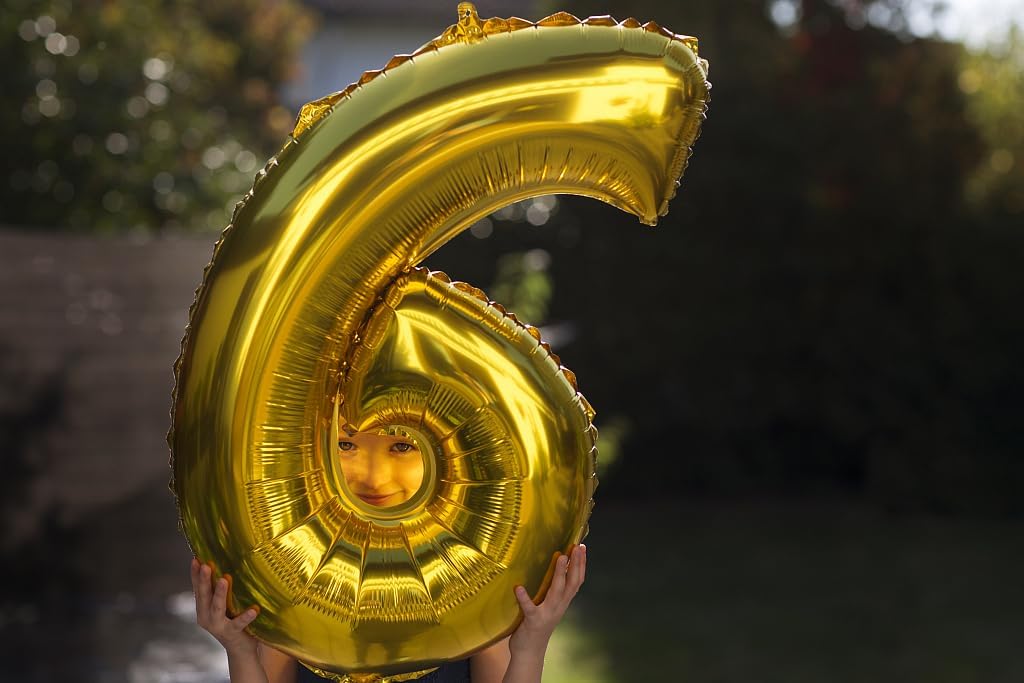 40 Inch Gold Mylar Foil Number 6 Birthday Balloon, Digital Balloons for 6 16 Boy Girl Party Decorations Supplies, Big Helium Balloon Numbers for 26 36 46 60 66 Men Women Anniversary