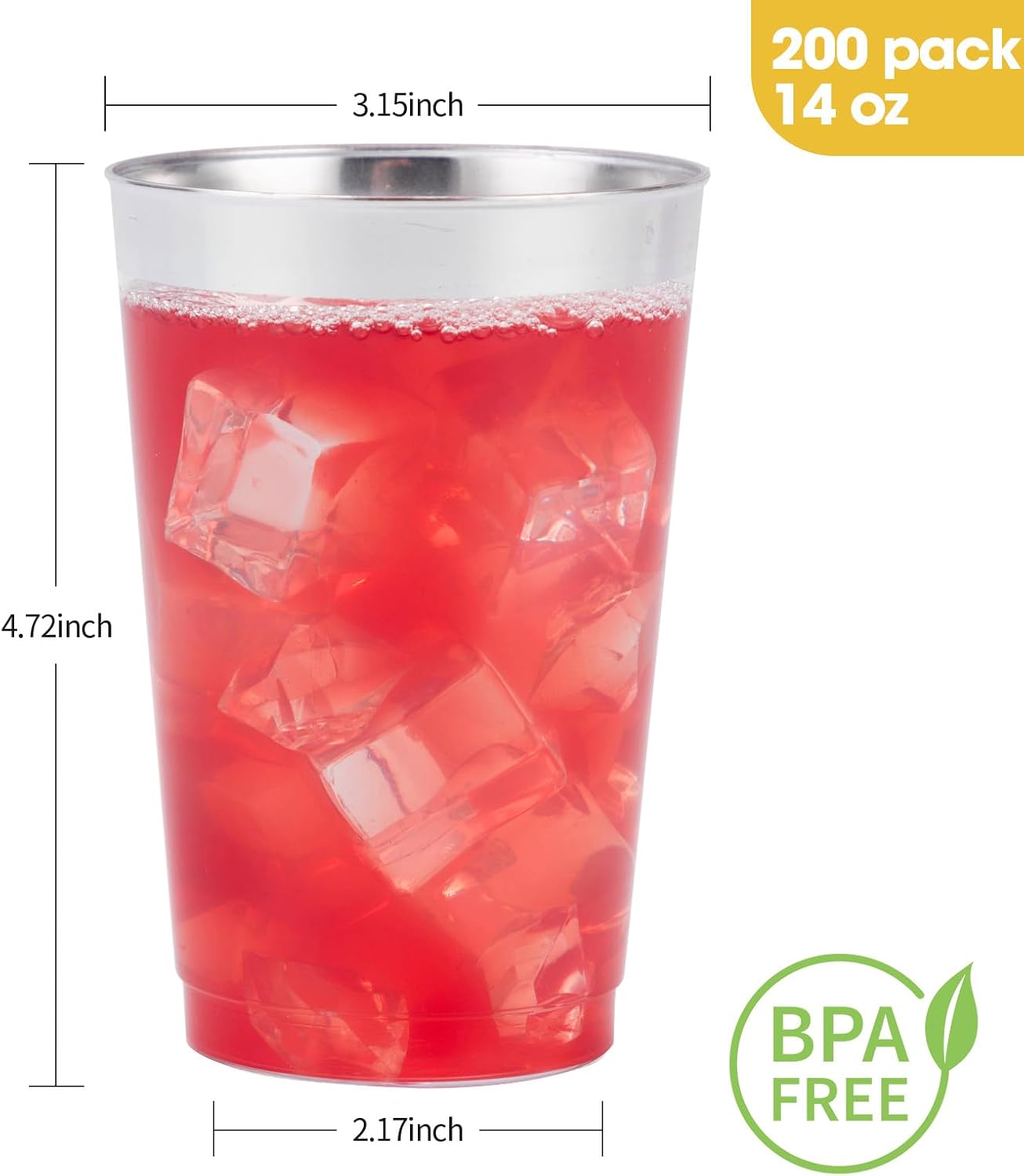 Goodluck 200PCS 14oz Silver Plastic Cups for Party, Disposable Silver Plastic Cups, Cocktail Glasses for Wedding Thanksgiving, Christmas, and Parties