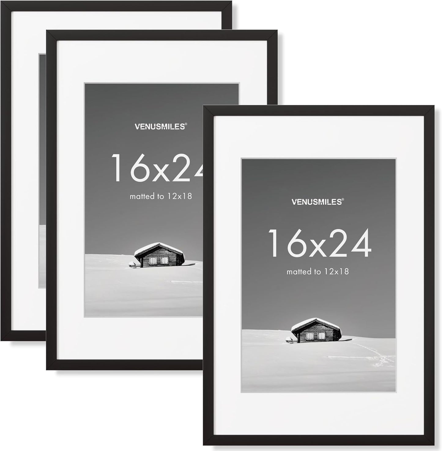 16x24 inch Picture Frame, 16x24 Photo Frames with 12x18 Removable Mat - High Definition Plexiglass - Vertical and Horizontal Display - Wall Hanging Poster Frame - Black, 3 Pack