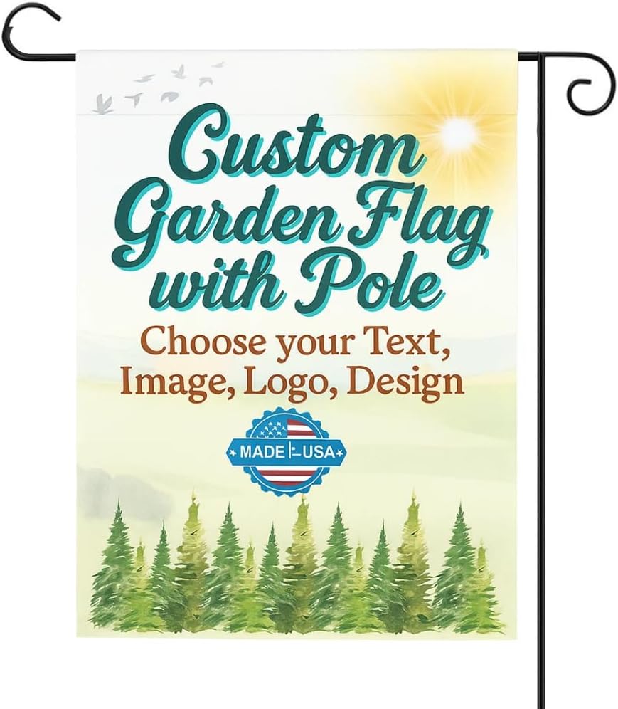 Custom Garden Flag with Pole Stand By DC – Personalized Garden Flags for Outside, Decorative Seasonal Garden Flag Holder Set, Double Sided Small Yard Flag Stake with Stand – 12”x18” | Made in USA