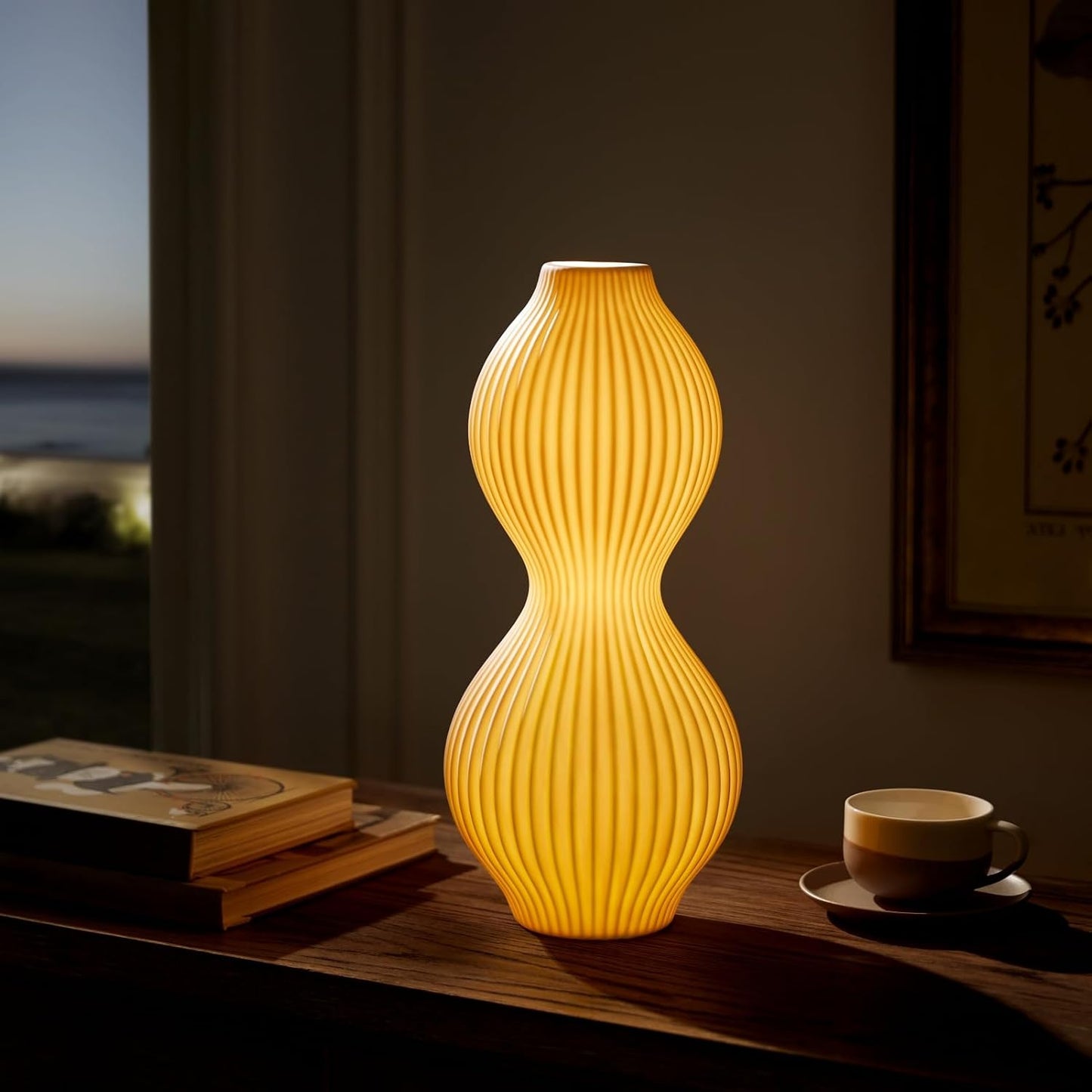 RONDURE 15.8" Modern Ceramic Table Lamp, Modern Bedside Lamps for Bedroom, Living Room and Nightstand, White Translucent Ceramic Shade, Warm Ambient Lighting, Home Decor