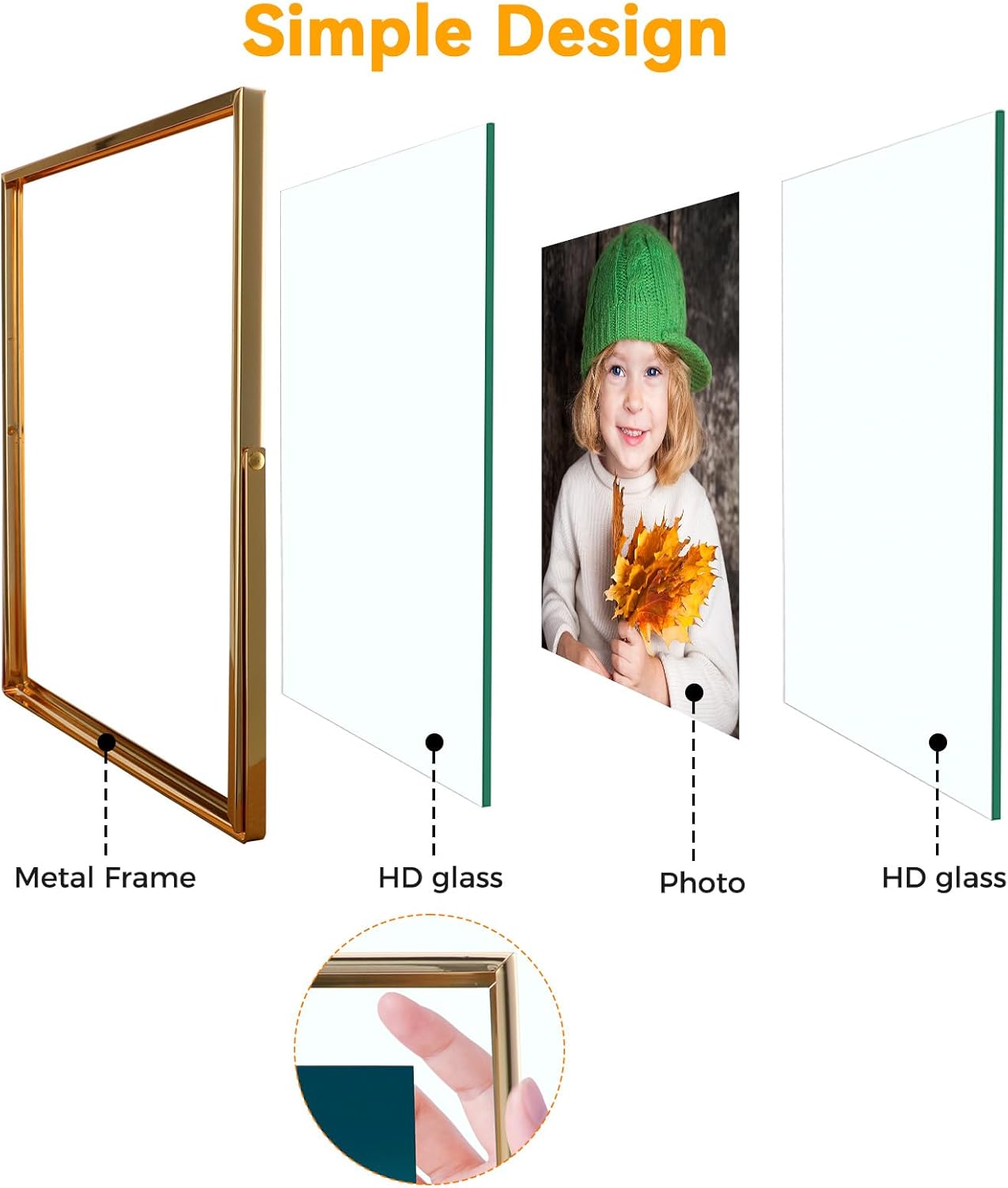 Gold Floating Frame, 10"x12", Vertical, For Picture 8.5x11, 8x10, 7x9, Tabletop Shelf Photo Frame, Classy For Summer Holiday, Birthday or Wedding, Home or Office Décor