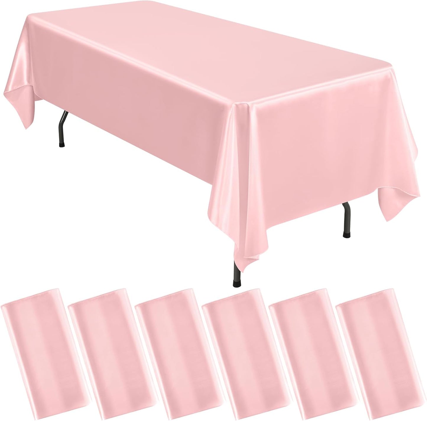 6 Packs Satin Tablecloth 57 x 108 Inch Rose Gold Rectangular Table Cloth Silk Tablecloth Smooth Fabric Overlay Satin Table Cover Decoration for Wedding Party Banquet Events