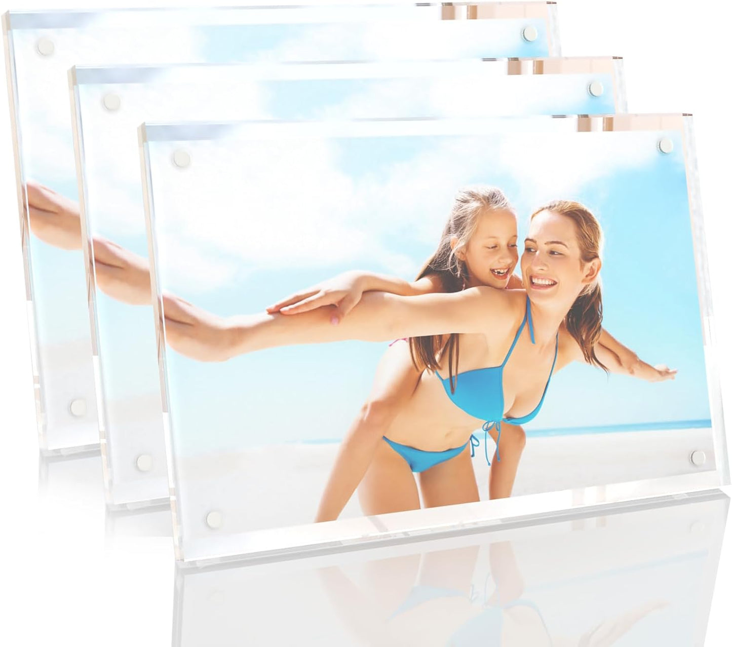 HELPLEX Picture Frames, 3 Pack 6x8 inch Acrylic Picture Frame Clear 6 x 8 Photo Frames Magnetic Picture Frames Ready for Tabletop Display, Effectively Protect Photos from Fading and Yellowing
