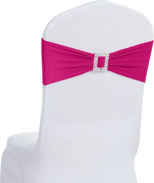 Joccun 120 PCS Spandex Chair Sashes Bows Stretch Chair Cover Band with Buckle Slider Universal Elastic Chair Ties for Wedding Banquet Party Event Decoration (Fuchsia)
