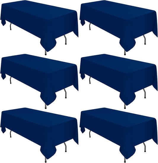 6 Pack Navy Blue Tablecloths for 6ft Rectangle Tables 60 x 102 Inch - Polyester Table Cover Stain and Wrinkle Resistant Washable Fabric Table Clothes for Wedding Party Banquet Reception Restaurant