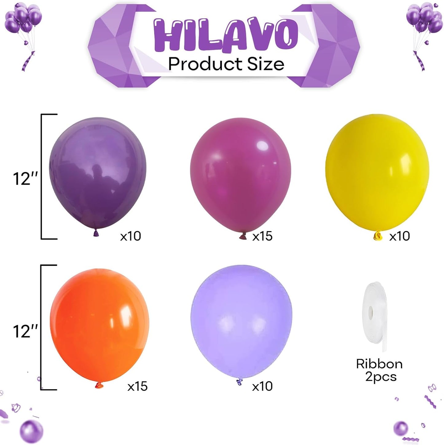 Rainbow Balloon Set, 60Pcs 12 Inch Lavender Macaron Pastel Purple Yellow Orange Neon Fuchsia Hot Pink Colorful Balloons Birthday Decor for Hawaiian Fiesta Princess Party Baby Bridal Shower Decorations
