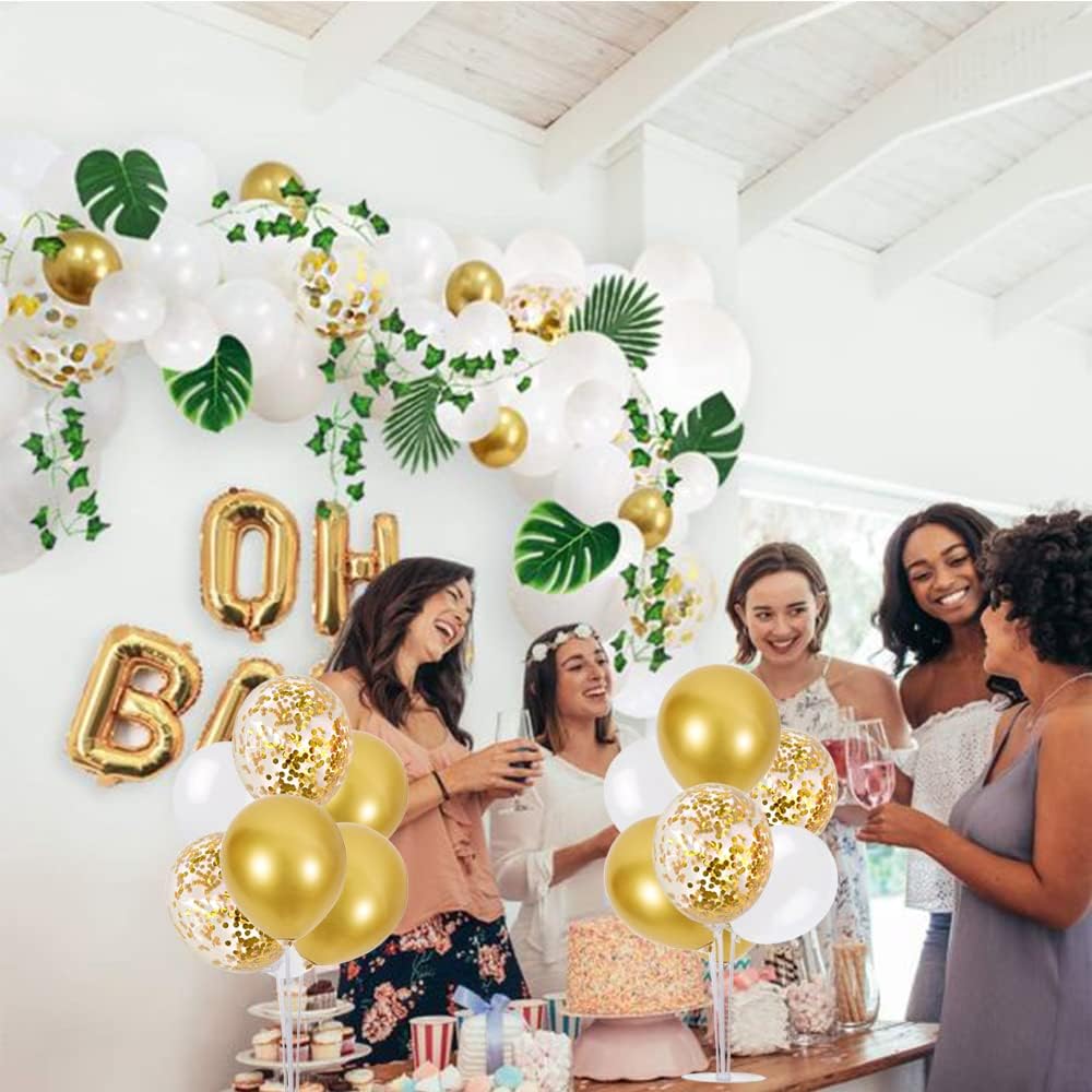 TONIFUL 4 White Gold Party Decorations Balloon Stand Centerpiece Table Decorations for Birthday Graduation Wedding Anniversary Engagement Bridal Shower New Years 2025