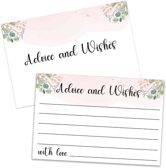 Floral Advice and Wishes Cards, Double-sided Blank Cards Suitable for Weddings, Bridal Showers, Mr and Mrs, The Bride and Groom, Baby Shower, Engagement Party, Pack of 25-03