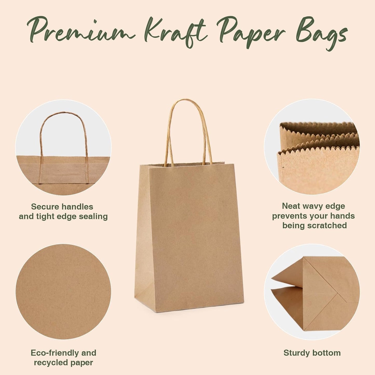 GSSUSA Paper Gift Bags 5.25x3.75x8 Inch 20000 Pack, Valentine's Day Gift Wrap Bags with Handles, Brown Kraft Paper Bag for Small Business, Heavy Duty Bulk, for Birthday Party Favors, Shopping, Retail