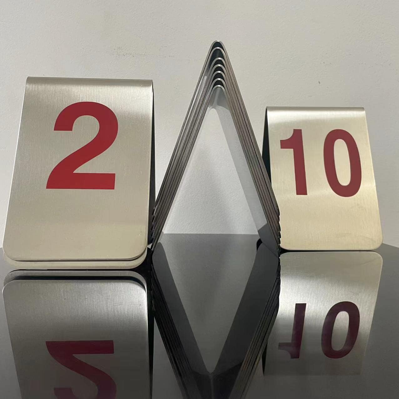 Metal Place Cards Stackable Tent Style Table Numbers,Place Card Holders for TRPG Wedding Party Restaurants Cafes Bars Gatherings Meeting Room Board Games (Red, Large 1-10)