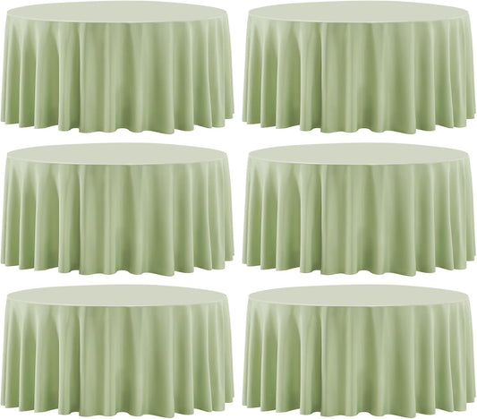 Round Tablecloth 120 Inch 6 Pack Sage Green Tablecloths Washable Decorative Linen Polyester Table Clothes Cover for Dining Table Banquets Buffet Parties and Wedding
