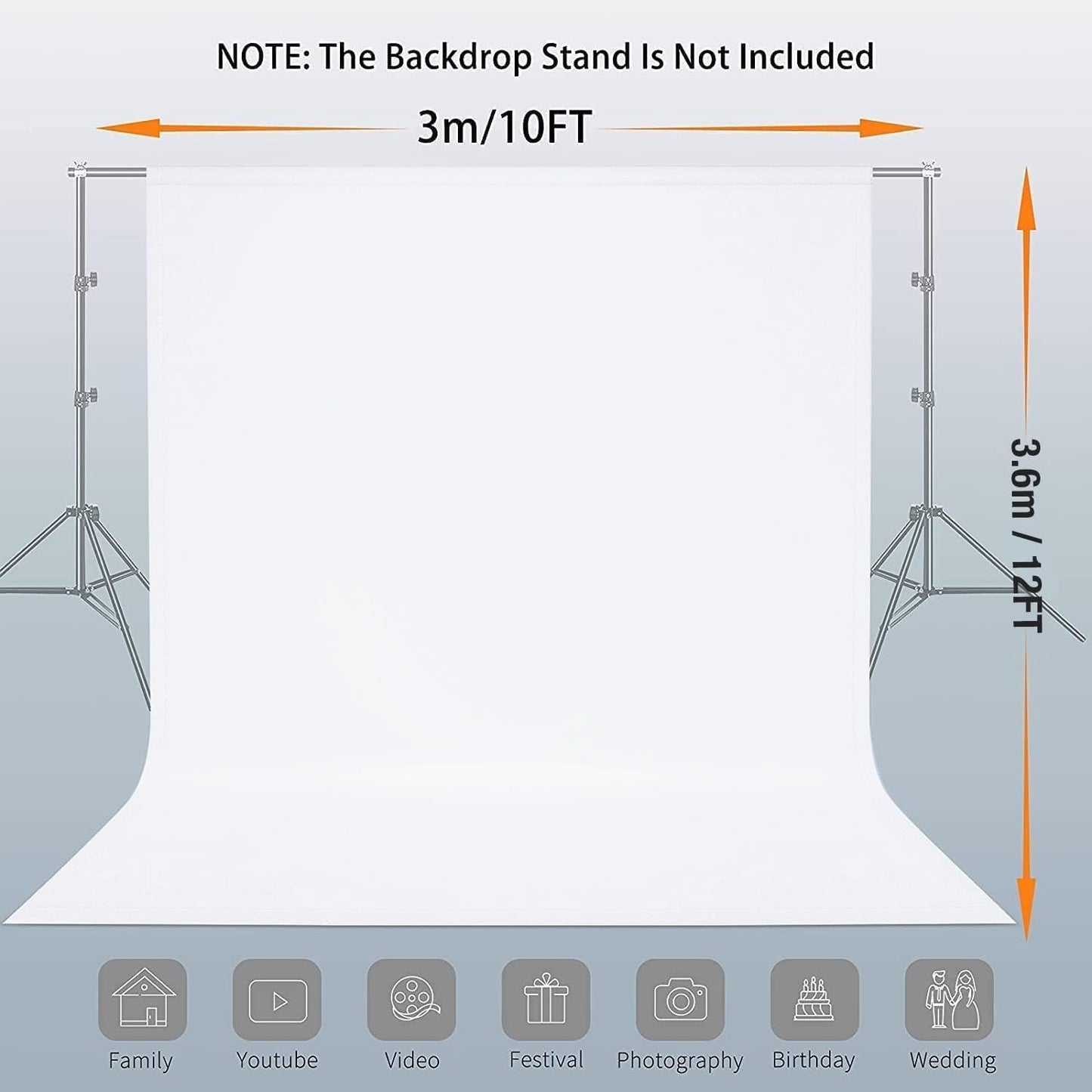 12x10 FT White Backdrop Background for Photography, 100% Polyester Photo Booth Backdrop Foldable Washable White Screen for Portrait Photoshoots Booth Party Video Studio