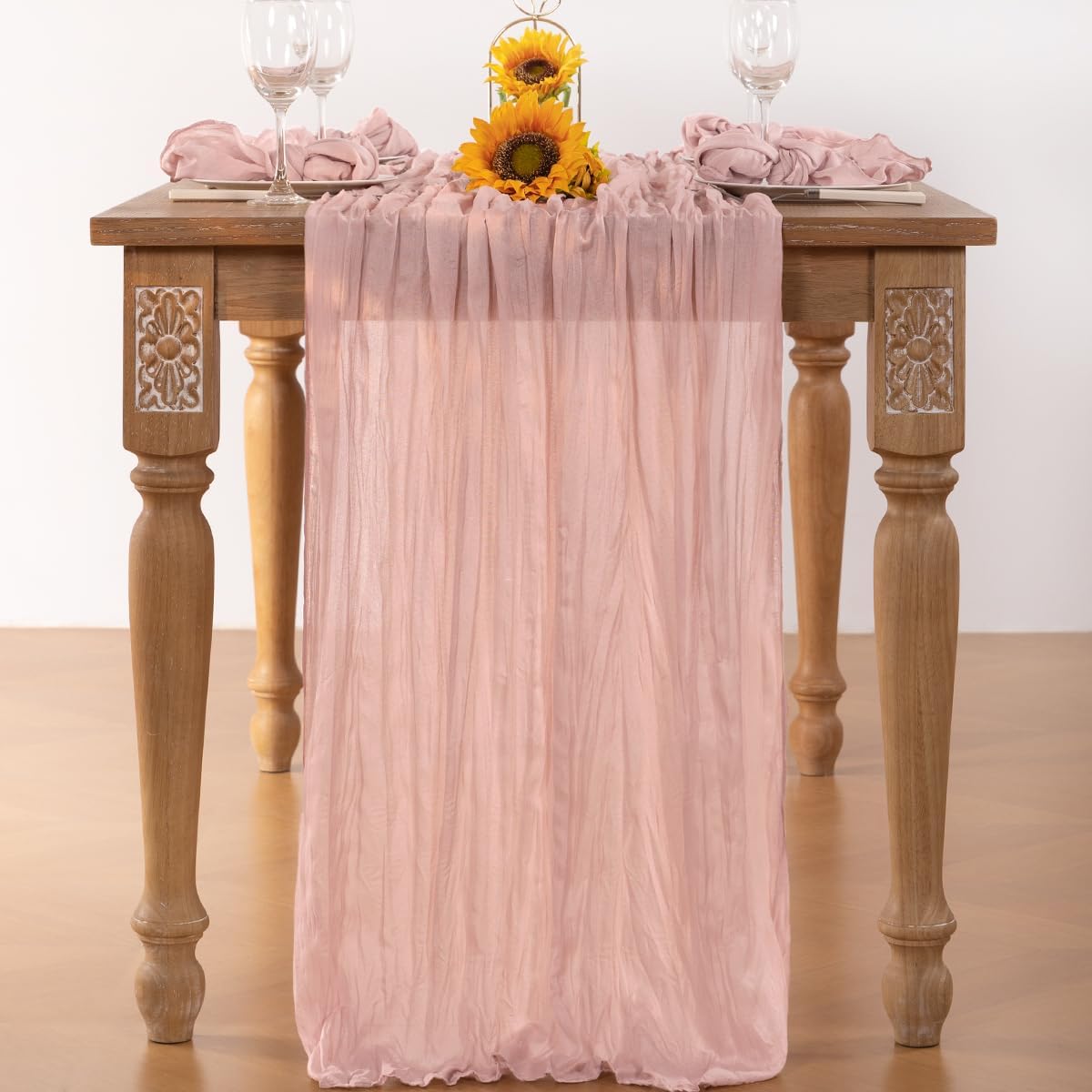 Pink Cheesecloth Table Runner 6 Pack Fall Table Runners Boho Gauze 120 Inches Light Pink Cheese Cloth Fall Table Decorations for Thanksgiving Wedding Bridal Girl Baby Shower Sweet 16 Party