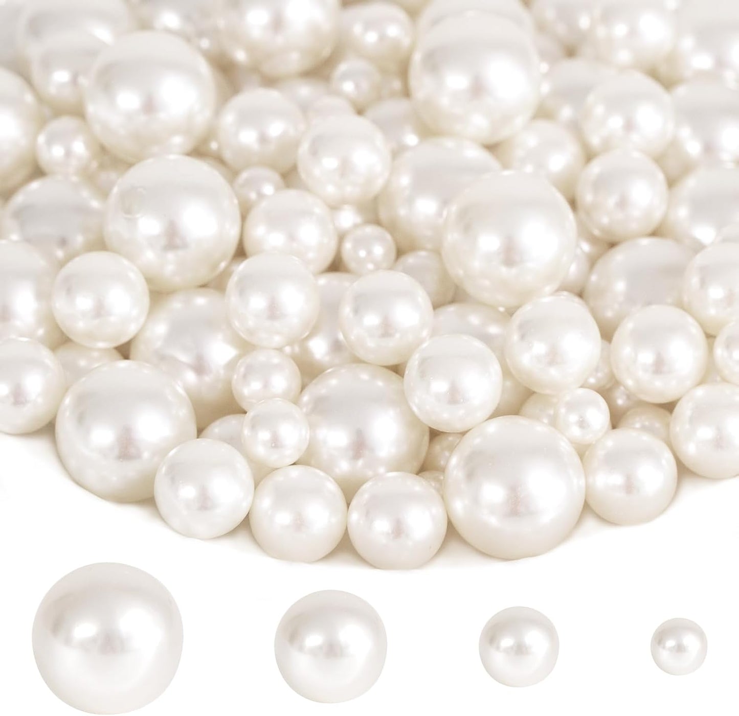 300Pcs Pearl Vase Filler, Ivory No Hole Faux Pearl Beads for Centerpieces Vases, Candle Centerpieces, Wedding Birthday Party Home Decor 8/10/14/20mm
