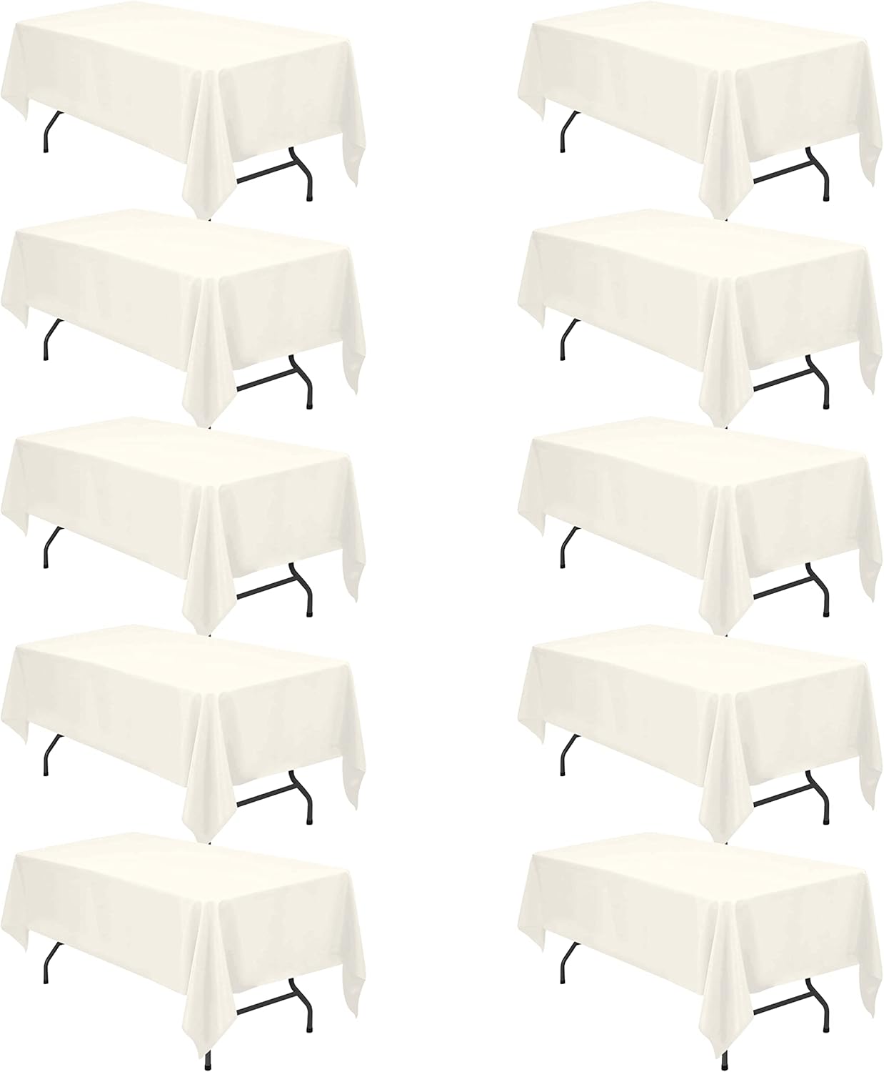 BRILLMAX 10 Pack Ivory Tablecloths for 6 Foot Rectangle Tables 60 x 102 Inch - 6ft Rectangular Bulk Linen Polyester Fabric Washable Cloth Cover for Wedding Reception Banquet Birthday Party
