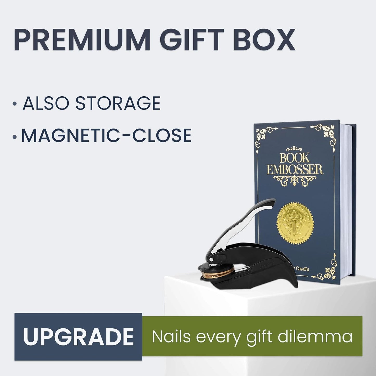 Upgraded Book Embosser Personalized | Custom Book Stamp | Storage Gift Box Set - Include Magnetic Bookmark and Eternal Pencil & 20 pcs Foil Sticker for Hardcover Books, Envelopes, Leather