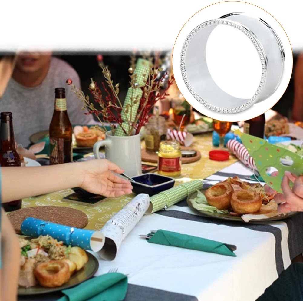 6 Pcs Stainless Steel Bead Side Napkin Rings Delicate Serviette Buckles (Silver)