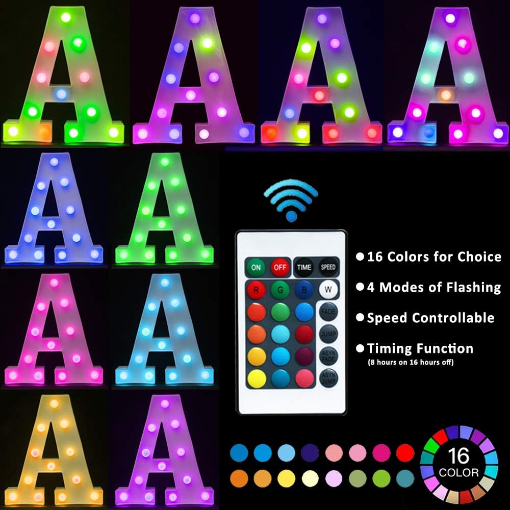 Pooqla Colorful Marquee Letters LED Light Up Letters with Remote, Party Birthday Letter with Lights Decorations for Classroom Room Dorm Home - Multicolor Letter O