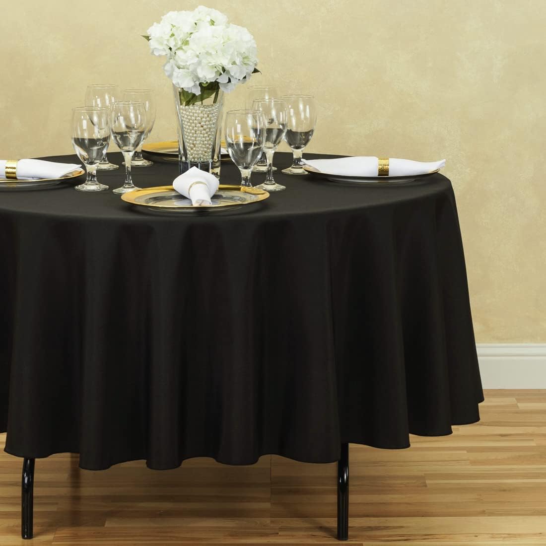 LTC LINENS 5 Pack 90 Inch Round Tablecloth Black - Wrinkle Resistant Round Table Cloth - Washable Polyester Fabric Table Cover for Party