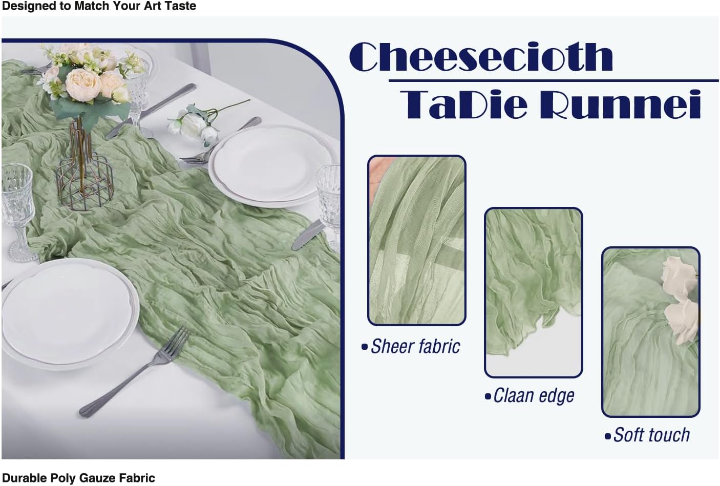 12 Pack Sage Green 10Ft Cheesecloth Table Runner 20x120 Inch Boho Wrinkled Sheer Romantic Gauze Decor for Wedding, Bridal Shower, Birthday Party