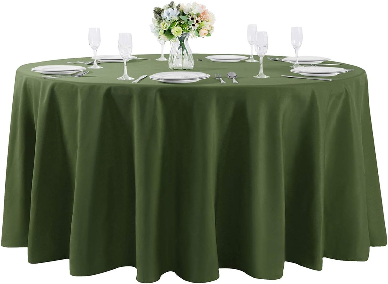 120 inch Round Tablecloth Washable Polyester Table Cloth Decorative Table Cover for Wedding Party Dining Banquet（120 inch,Willow）