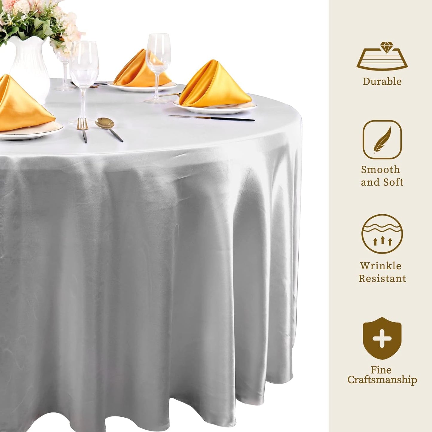 fani 6 Pack 120 Inch Sliver Round Tablecloth - Premium Silky Satin Tablecloth Overlay Smooth Fabric Table Cover Linens, Table Decoration for Wedding Party Banquet Events Restaurant Kitchen Dining