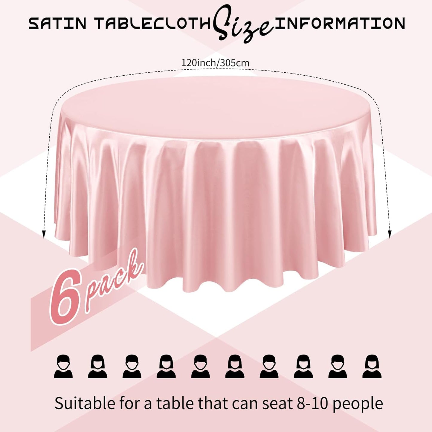 6 Packs Satin Tablecloth 120 Inch Rose Gold Round Table Cloth Silk Tablecloth Smooth Fabric Overlay Satin Table Cover Decoration for Wedding Party Banquet Events