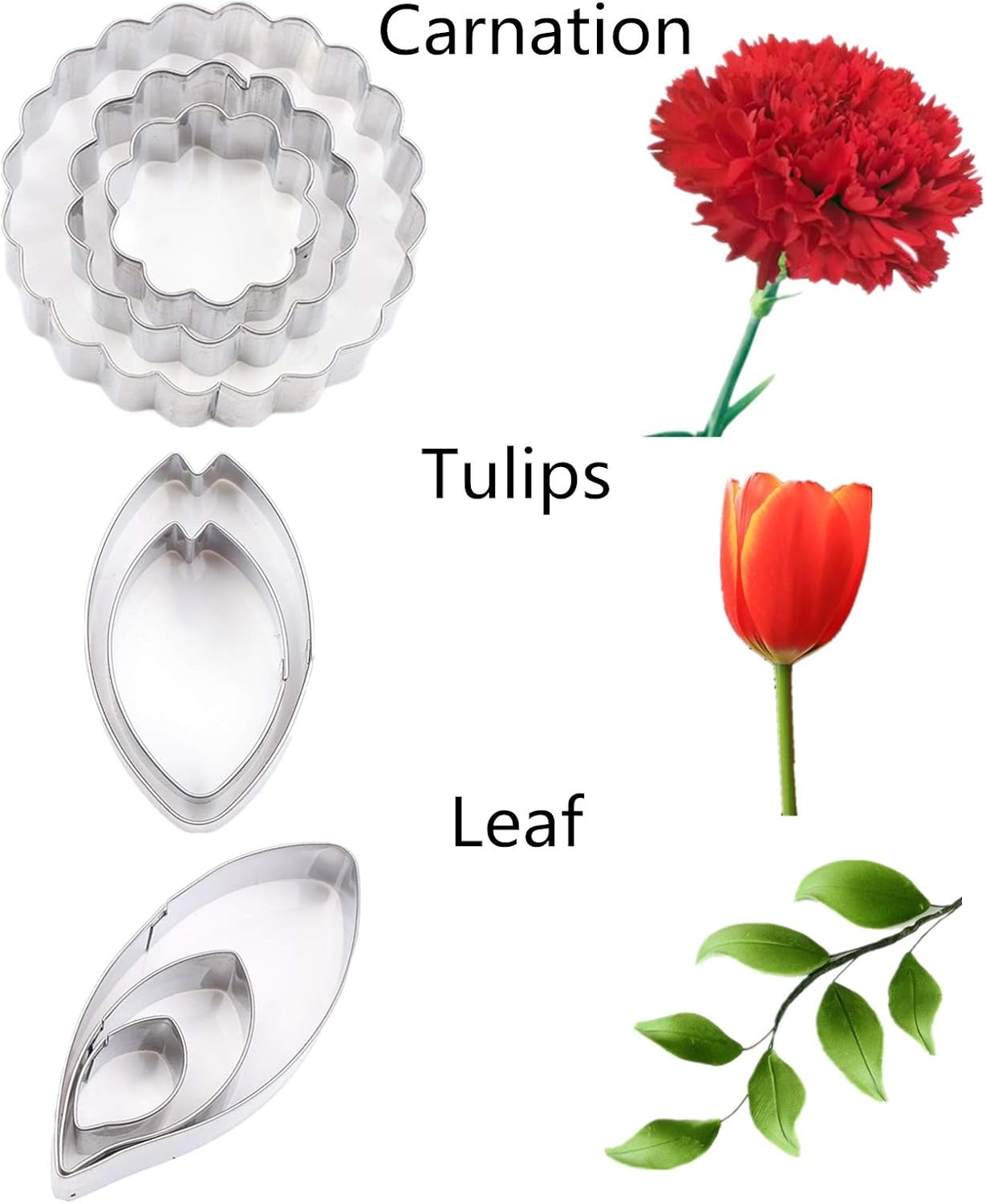 7set Stainless Steel Gum Paste Fower Cutter Set Fondant Flower Leaves Cutter Sugarcraft Cookie Cutter DIY Making Tools for Cake decorating Making Tools for Cake decorating