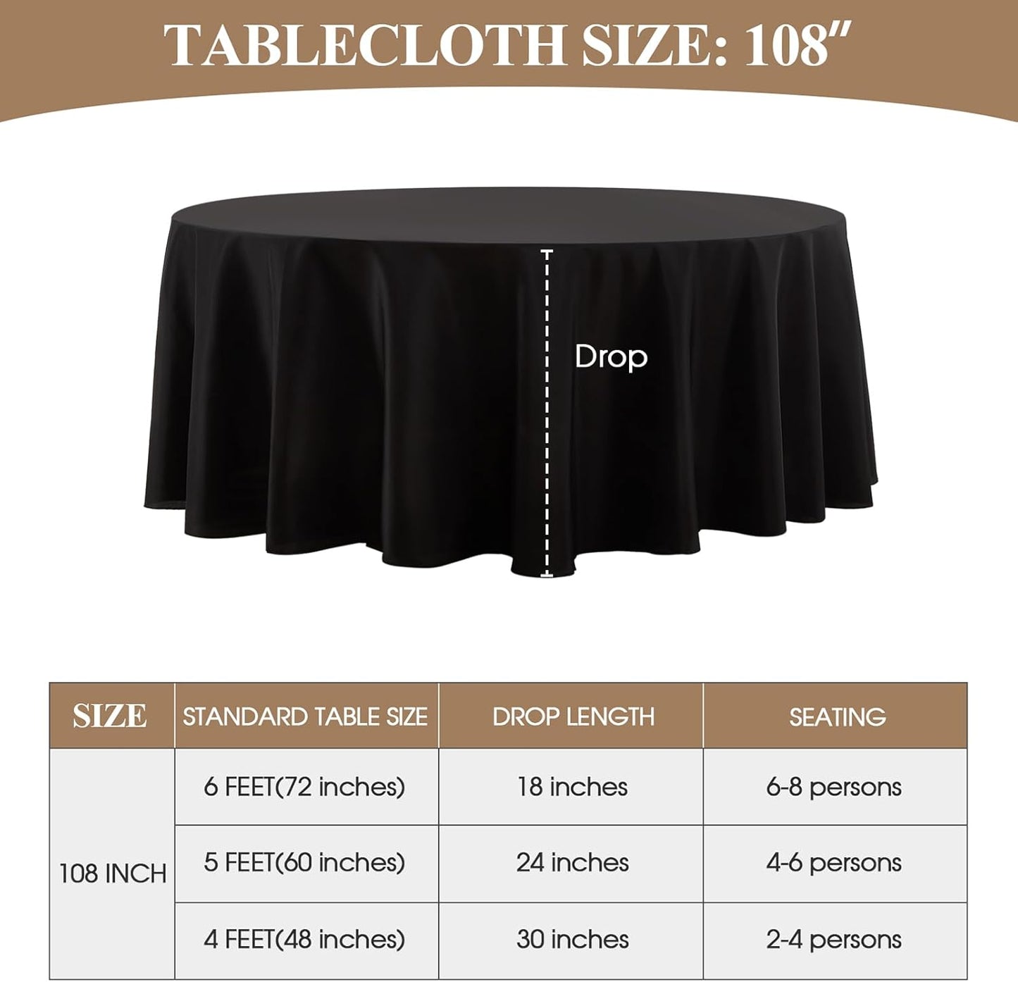 Round Tablecloth 8 Pack 108 Inch Black Tablecloths Washable Decorative Linen Polyester Table Clothes Cover for Dining Table Banquets Buffet Parties and Wedding