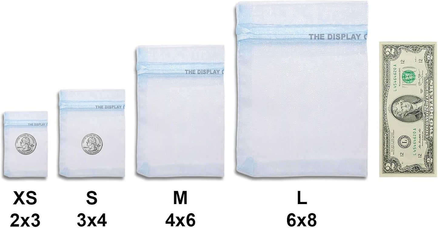 TheDisplayGuys 100-Pack 4x6 Blue Sheer Organza Gift Bags with Drawstring, Jewelry Candy Treat Wedding Party Favors Mesh Pouch