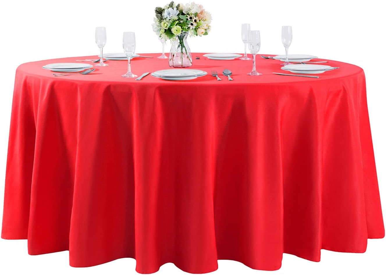 Cupuamon 108 inch Round Tablecloth Washable Polyester Table Cloth Decorative Table Cover for Wedding Party Dining Banquet（108 inch,Red）