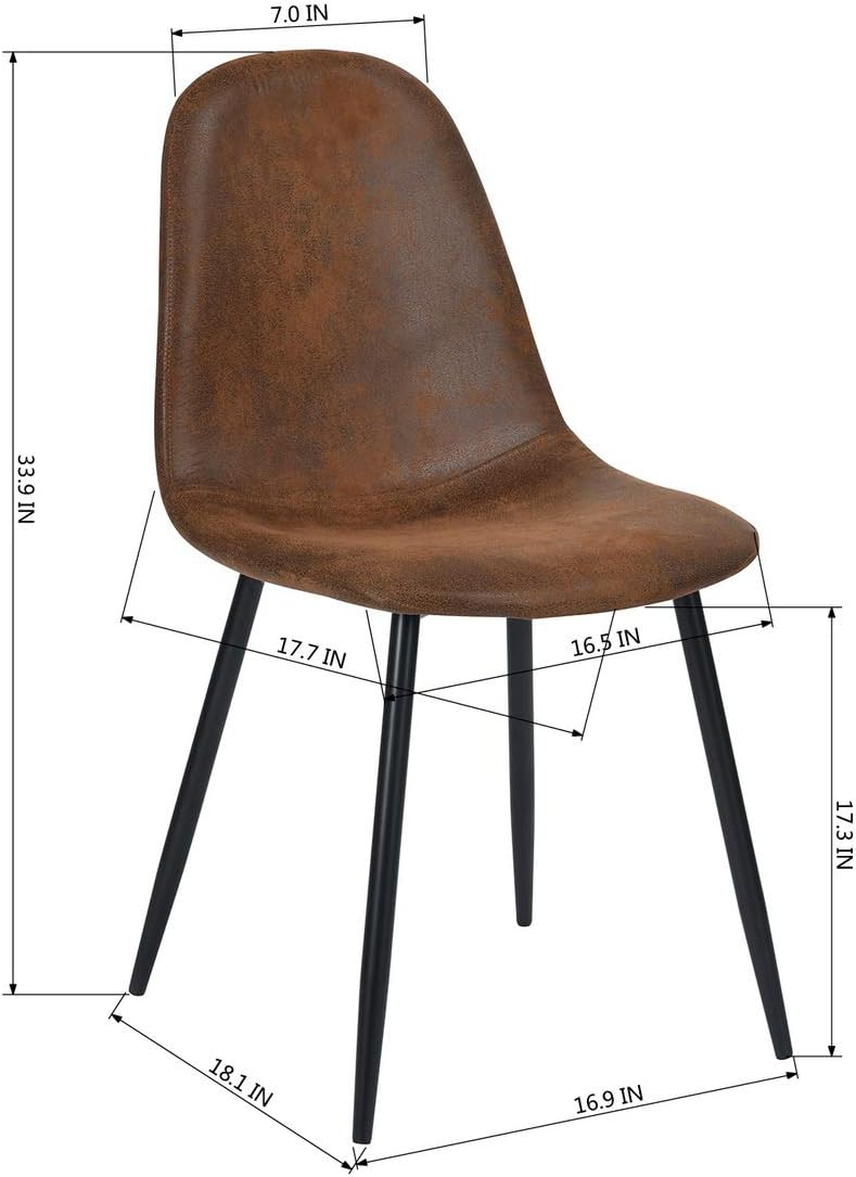 Homy Casa Dining Chairs Set of 4, Modern Mid-Century Style Dining Room Side Chairs Accent Chairs with Black Metal Legs Comfortable for Kitchen Lounge Farmhouse, Rustic Brown, 4PCS