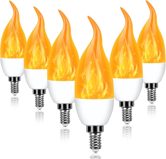 E12 LED Flickering Candelabra Flame Effect Light Bulbs - Upgrade Flicker Candelabra Torch Fire Effect Lights Bulbs for Outdoor Halloween Xmas Holiday Decorations Indoor Lamp (6 Pack)