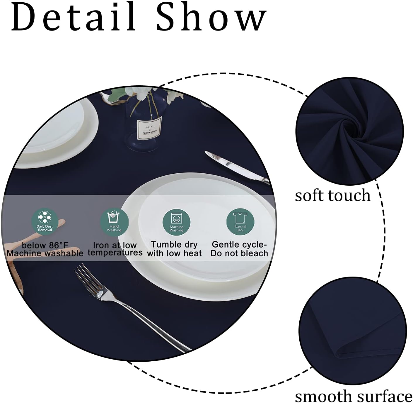 Fitable Square Tablecloth 60x60 inch Tablecloth Stain and Wrinkle Resistant Washable Polyester Table Cloth for Buffet Parties and Camping, Navy