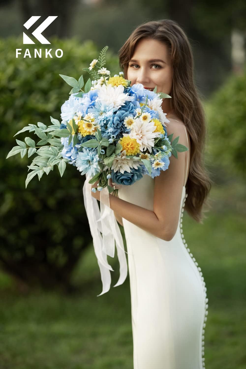 FANKO Rose Artificial Flowers Combo for DIY, Fake Blue Rose Artificial Silk Flowers with Greenery, Real Looking Artificial Faux Flowers for Wedding, Table Decoration, Centerpieces, Party, Home Décor