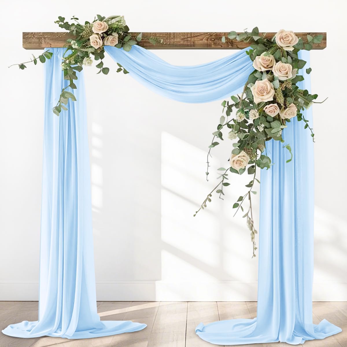 Light Blue Elegant Arch Draping Fabric 2 Panels Outdoor 29" × 20Ft Sheer Chiffon Curtain Drapes for Fall Wedding Ceremony Birthday Party Garden Brunch