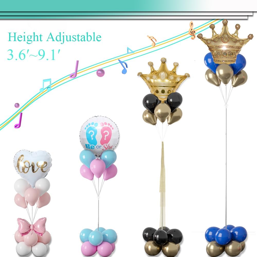 Balloon Column Stand Kit Set of 2, 2IN1 Balloons Holder Sets Ballon Arch stand for Floor, 9 Feet Height Adjustable Metal Baloon Tower Pillar for Graduation, Wedding, Party Decoration