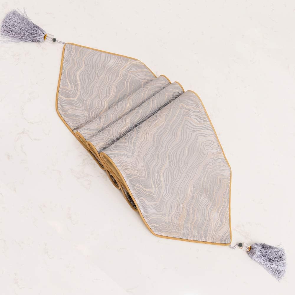Avigers 12 x 90 Inch Decorative Luxury Abstract Striped Silver Gray Table Runners with Tassels for Home Living Room Bedroom Art Decor Wedding