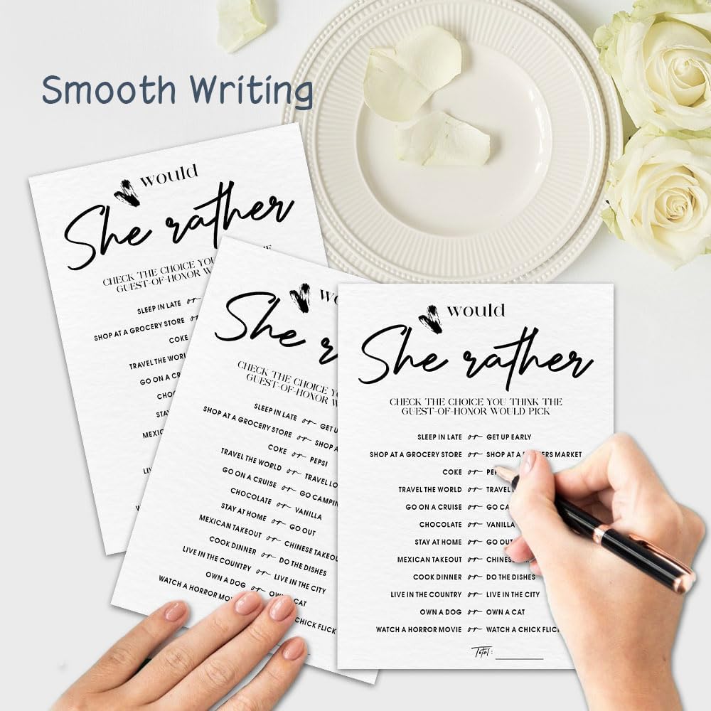 30 Minimalism Game Cards - Would She Rather - Bridal Shower, Engagement, Mr & Mrs, Newlyweds, Wedding Games, Party Activities & Supplies - B04 White