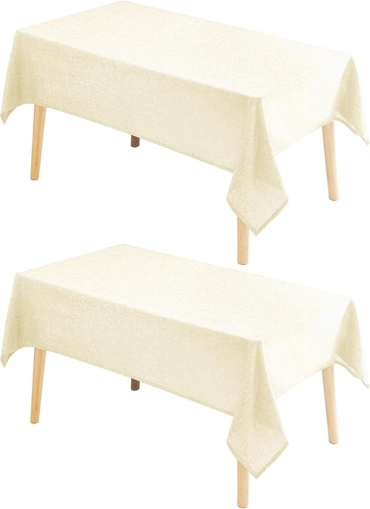 Hiasan 2 Pack Faux Linen Rectangle Tablecloth - Wrinkle and Stain Resistant Washable Table Cloth for Kitchen Dining Room Holiday Table Cover for Party Dinner, Champagne, 90 x 132 Inch