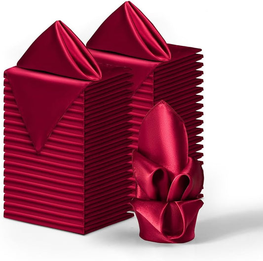 36 Pack Square Satin Dinner Napkins, 16x16 Inches Silky Soft Smooth Table Cloth Napkins for Restaurant Weddings Banquet Party Decoration, Burgundy