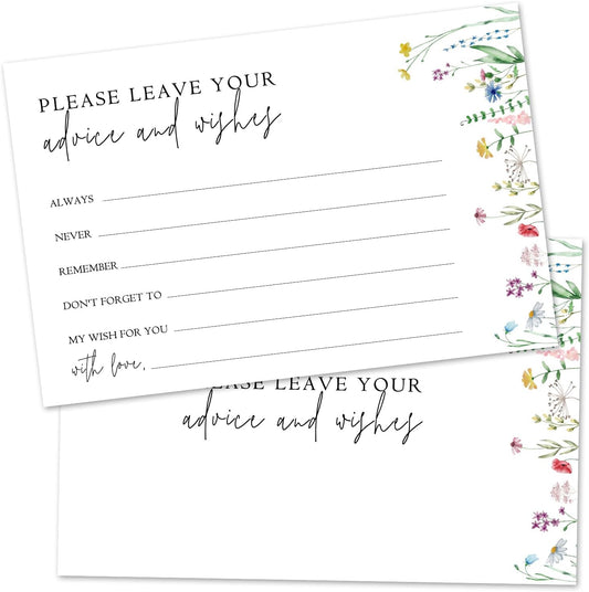 Wildflower Advice And Wishes Cards For The Mr And Mrs, Blank Well Wishes For Baby Shower, Bridal Shower And Graduation Party, Wedding Advice Cards 4x6, Pack of 25 -G15