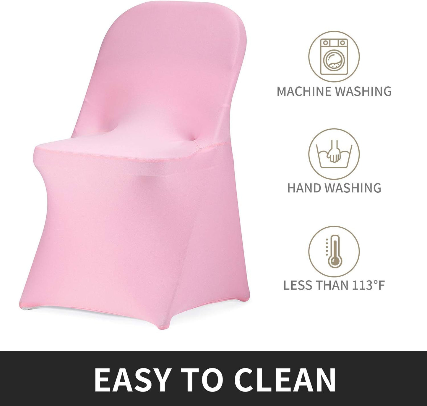 Peomeise Stretch Spandex Folding Chair Cover for Wedding Party Dining Banquet Event (Pink,6pcs)