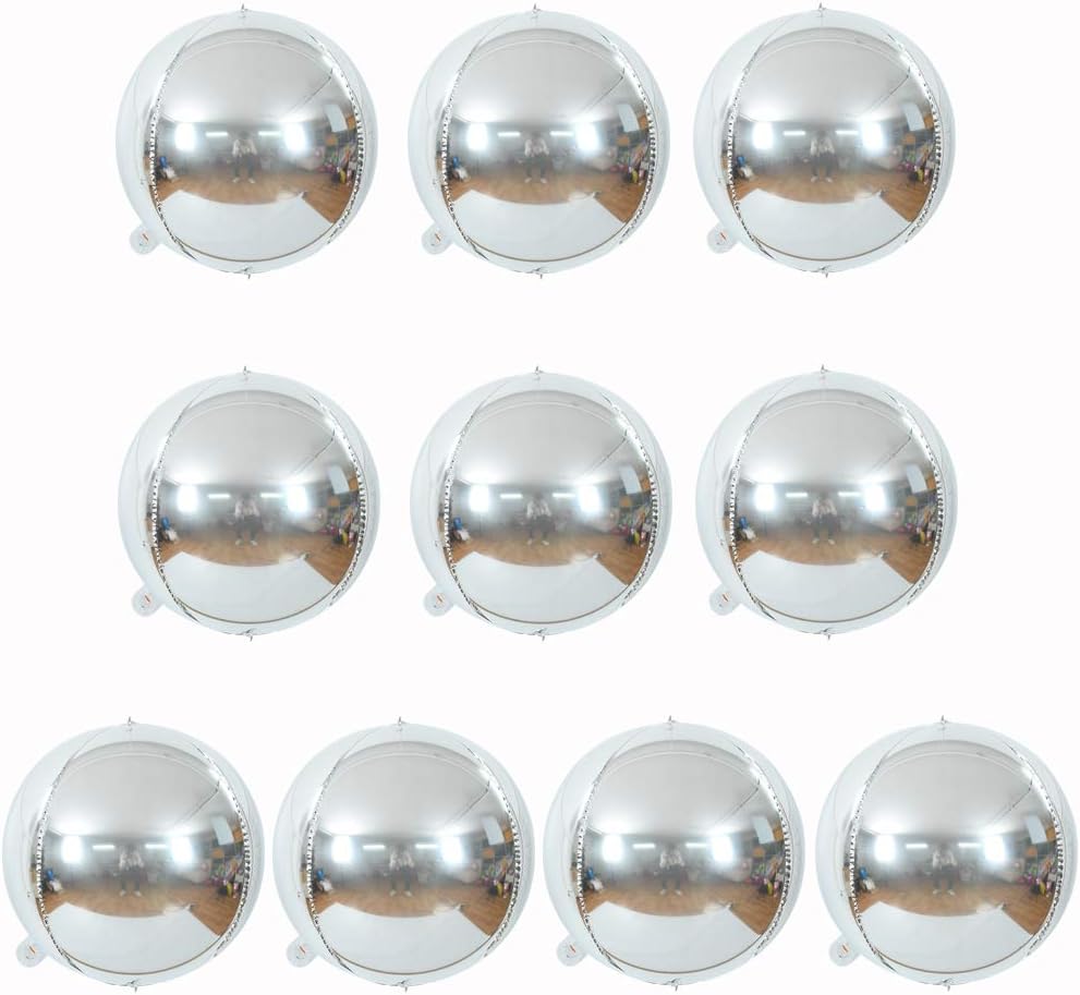 10 pcs Silver 4D balloon, 10 inch Foil Mylar Sphere Balloon for Birthday Party,Wedding,Valentine's Day, Christmas,Baby Shower Decoration Supplies