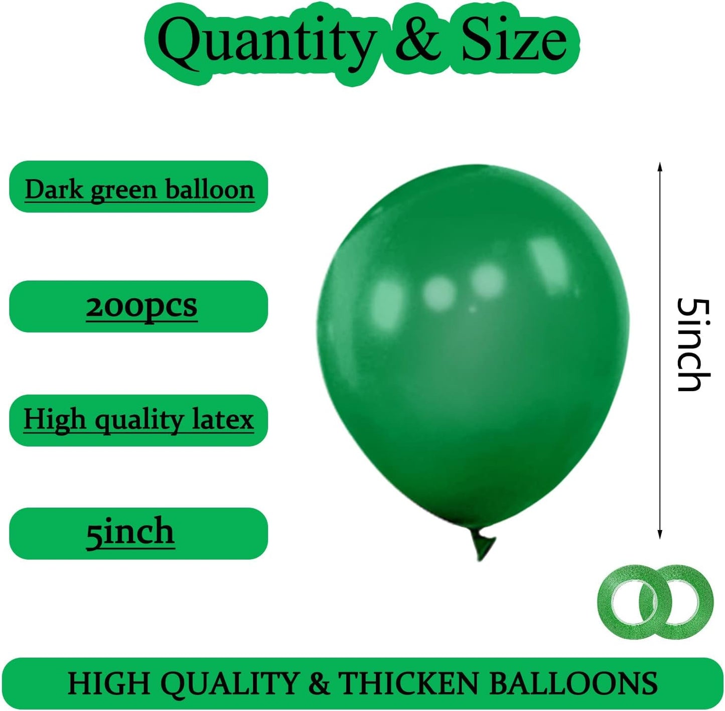 KAWKALSH 200pcs Dark Green Balloons 5 Inch, Small Mini Latex Balloons for Party Birthday Baby Shower Anniversary Festival Arch Garland Decoration