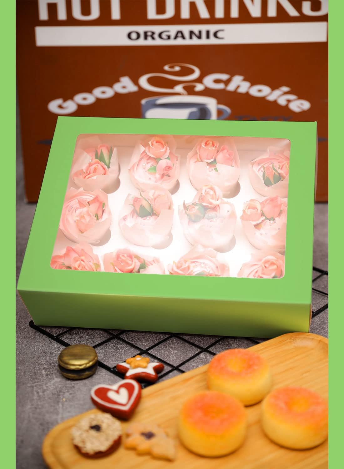 12 Cupcake Containers 10-Packs Avocado Cupcake Box Cupcakes Carrier, 12 Cupcake Boxes with Window 13"x10"x3.5"（Auto-pop up）